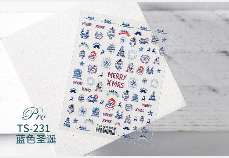 5D Christmas SnowFlake Snowman Nails Art Sticker Pro Frosted Thin Transparent Embossed New Year Nail Art Design Nail Stickers