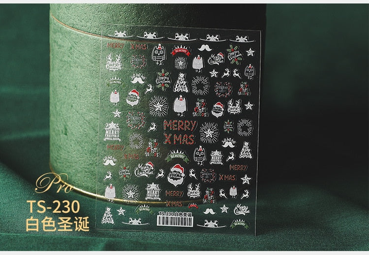5D Christmas SnowFlake Snowman Nails Art Sticker Pro Frosted Thin Transparent Embossed New Year Nail Art Design Nail Stickers