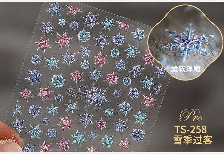 5D Christmas SnowFlake Snowman Nails Art Sticker Pro Frosted Thin Transparent Embossed New Year Nail Art Design Nail Stickers