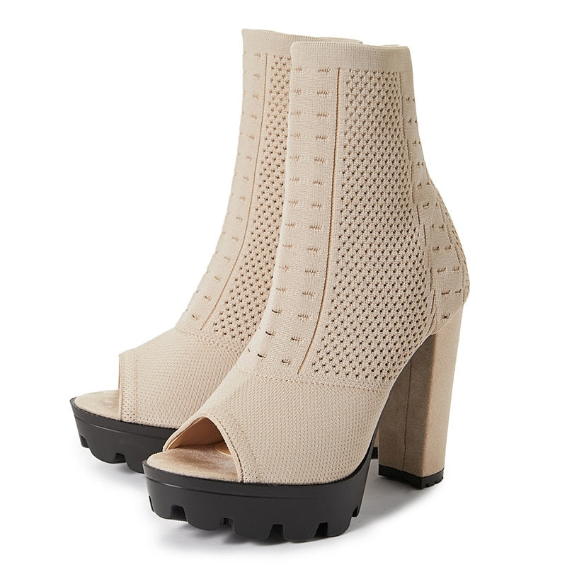 qgtao-2024 Women Fashion 12Cm High Heels 3.5Cm Platform Peep Toe Sandals Boots Nightclub Summer Sandles Block Heels Sexy Mesh Shoes