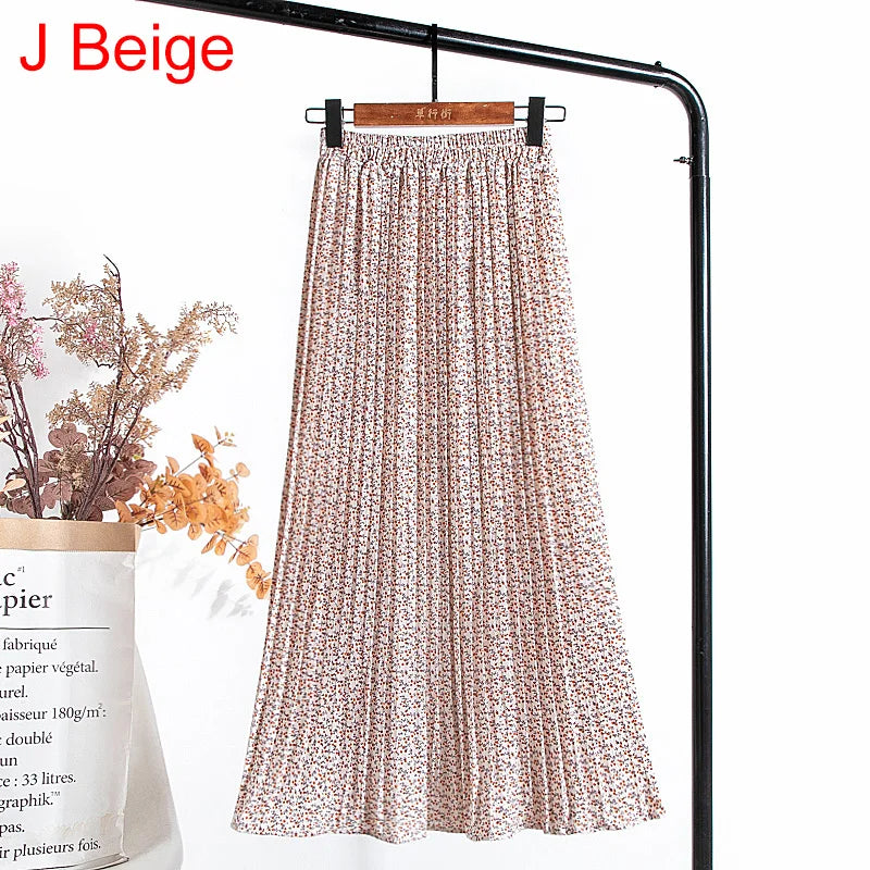 qgtao Skirts Womens 2024 High Waist Floral Print Mid Calf Long Pleated Skirt Women Summer Vintage Elegant Chiffon Midi Skirt