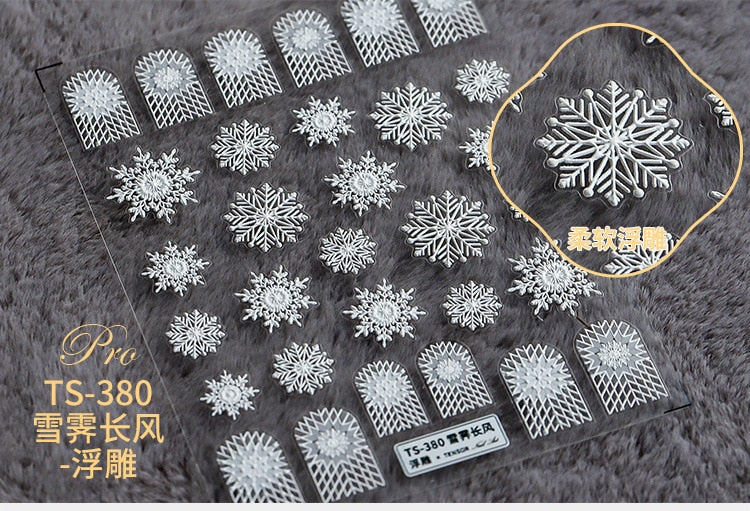 5D Christmas SnowFlake Snowman Nails Art Sticker Pro Frosted Thin Transparent Embossed New Year Nail Art Design Nail Stickers