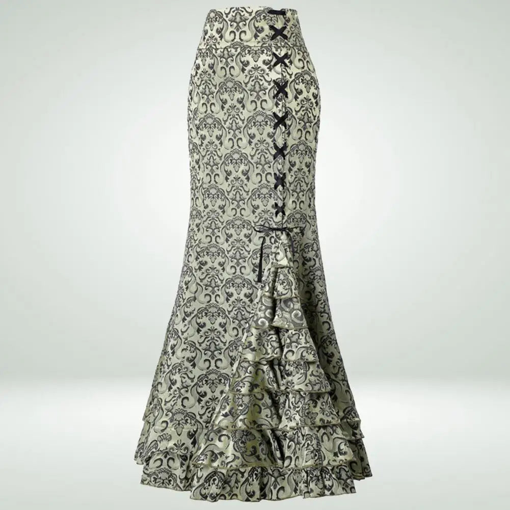 qgtao Vintage Women Trumpet Mermaid Skirts Gothic Long Steampunk Skirt Maxi Fishtail Victorian Ladies Retro Bandage Skirt