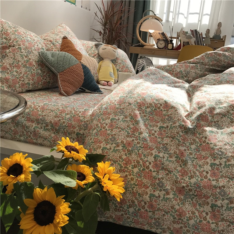 Fashion Spring 100 Cotton Bedding Set Pattern with Floral Queen King Size Bed Comforter Set Luxury Duvet Cover Set