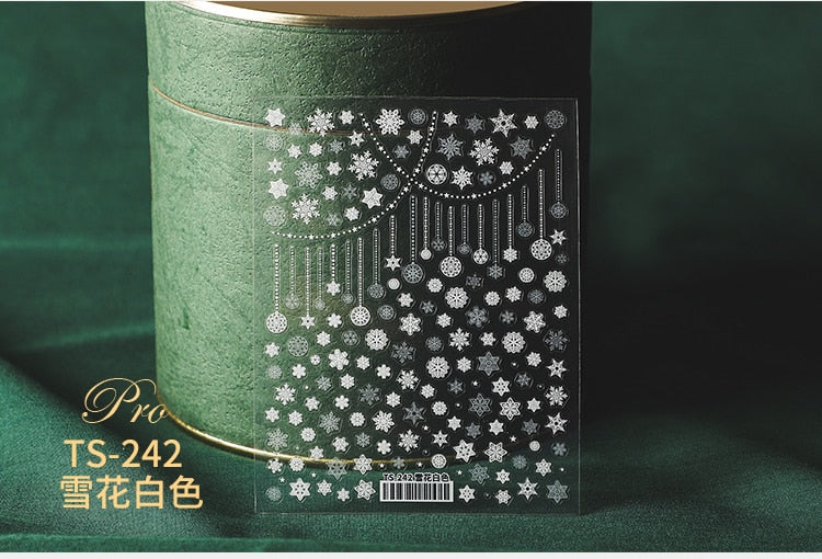 5D Christmas SnowFlake Snowman Nails Art Sticker Pro Frosted Thin Transparent Embossed New Year Nail Art Design Nail Stickers