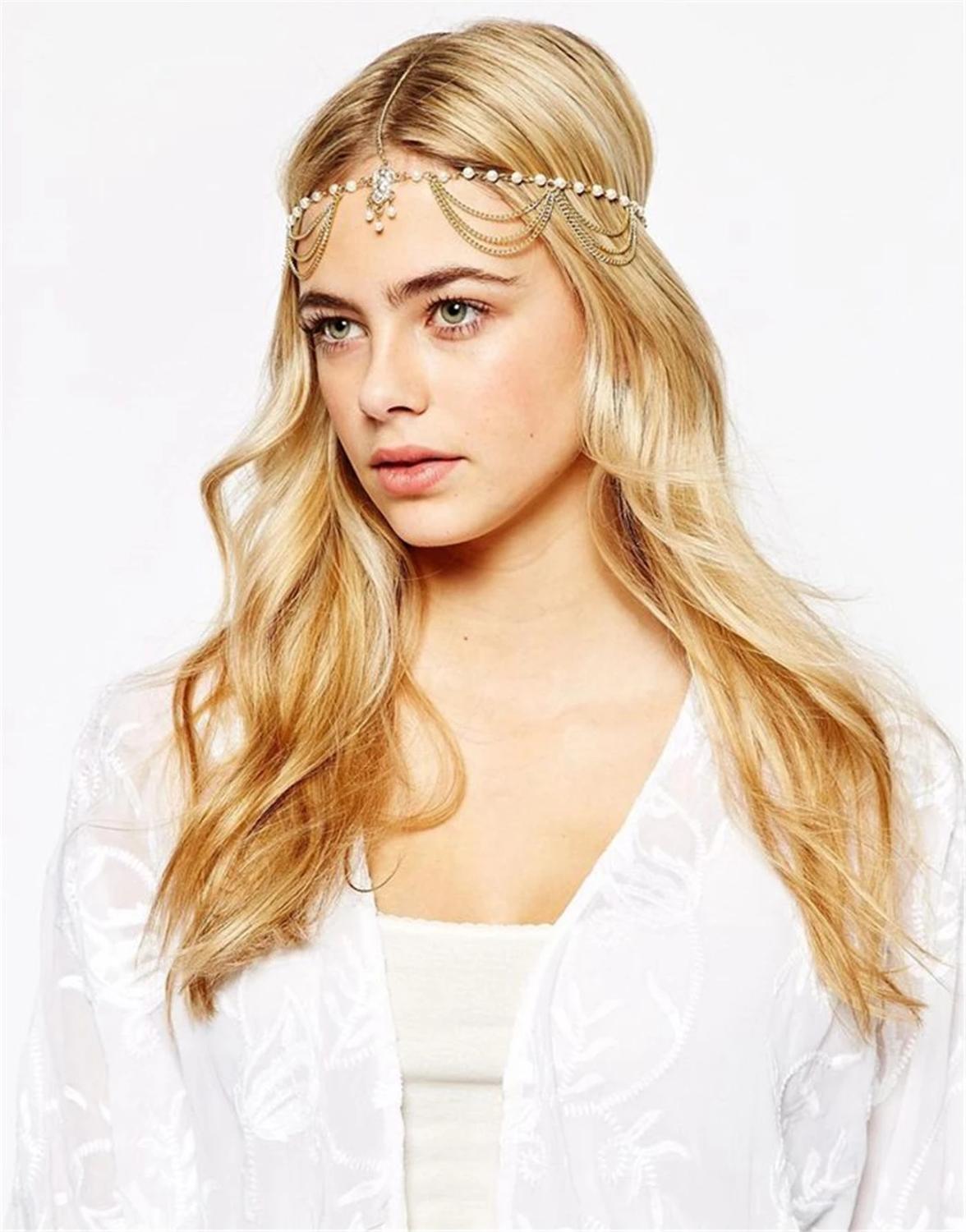 Bohemian Ethnic Forehead Head Chain Exotic Bride Party Wedding Accesories Headband Headpiece Afghan Indian Femme Hair Jewelry