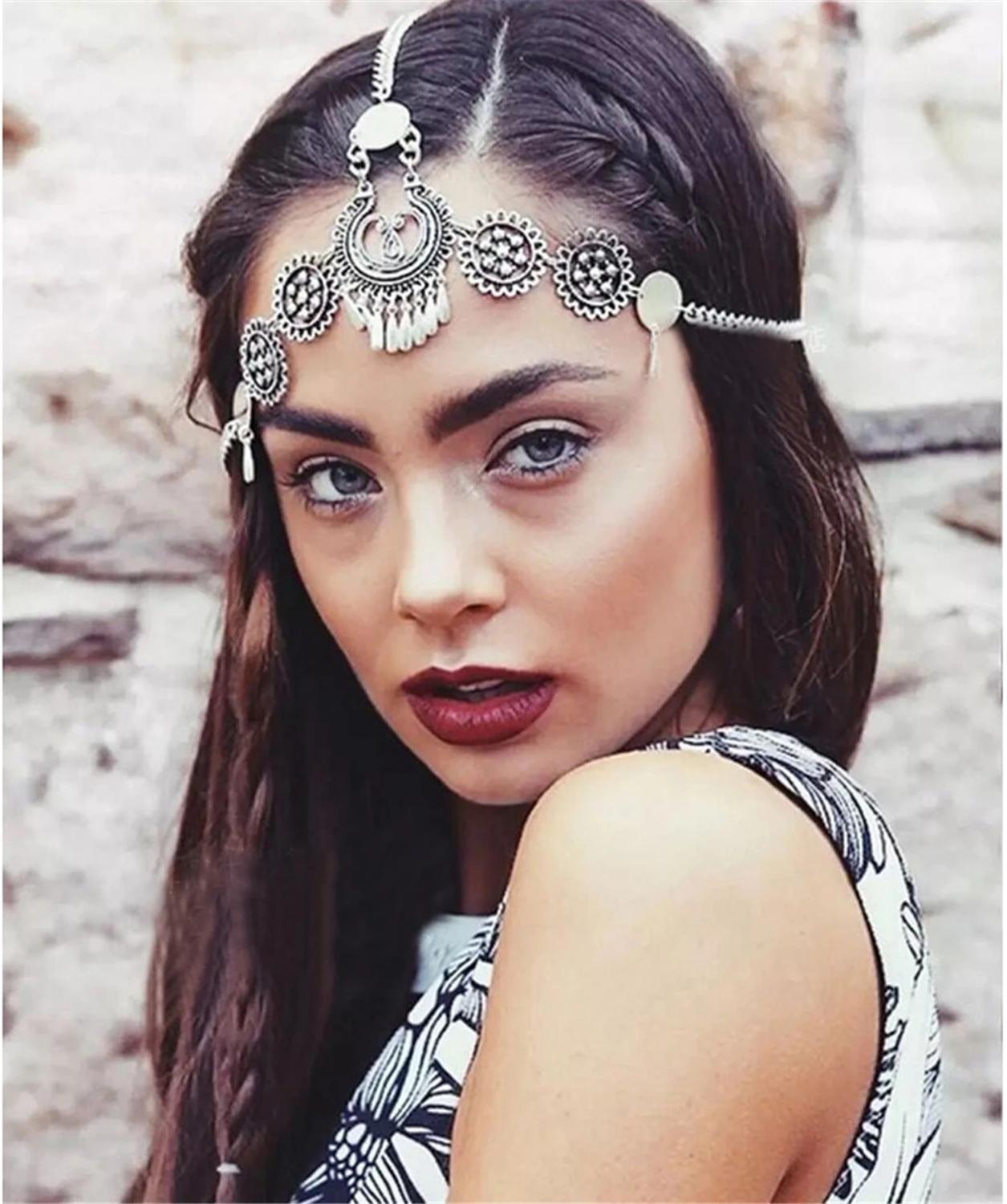 Bohemian Ethnic Forehead Head Chain Exotic Bride Party Wedding Accesories Headband Headpiece Afghan Indian Femme Hair Jewelry