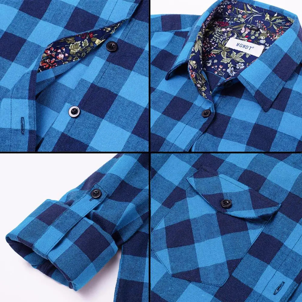 qgtao Women Tops Collared Button Down shirts Ladies Blouses Roll up Long Sleeve Western Tartan Plaid Flannel Shirt Hot Sale plus size