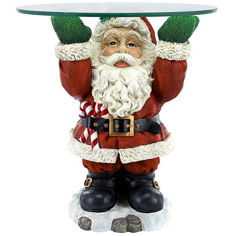 Santa Claus Treats Holder Fruit Plate Desktop Ornaments Sculptural Glass Topped Resin  Party Table Food Tray Christmas Decor