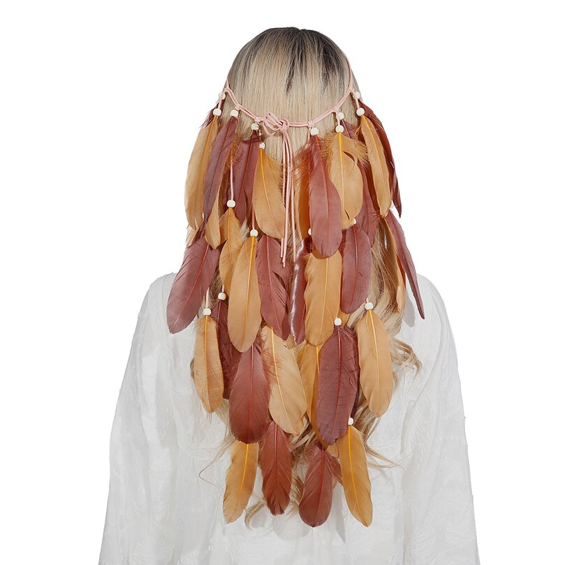 Fashion Boho Style Feather Headband Hairpiece Beads Feather Headdress Handmade Girls Hair Accessories High Quality