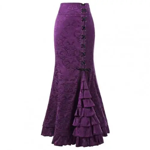 qgtao Vintage Women Trumpet Mermaid Skirts Gothic Long Steampunk Skirt Maxi Fishtail Victorian Ladies Retro Bandage Skirt