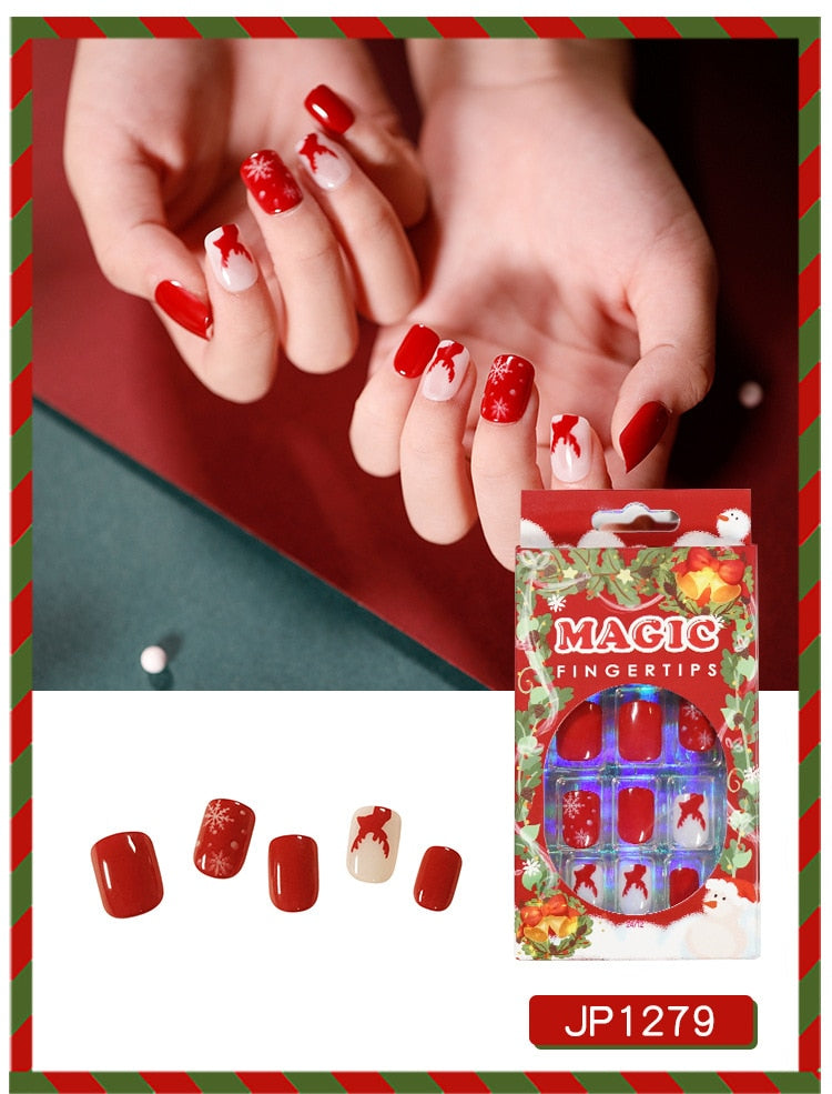 Christmas Press on Fake Nails Short Faux Ongles JP12SS
