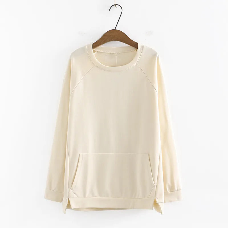 qgtao Plus Size T-Shirt For Women XL-4XL Long Sleeve Round Neck With Split On BothSides Solid Color Large Size Simplicity Tops Autumn
