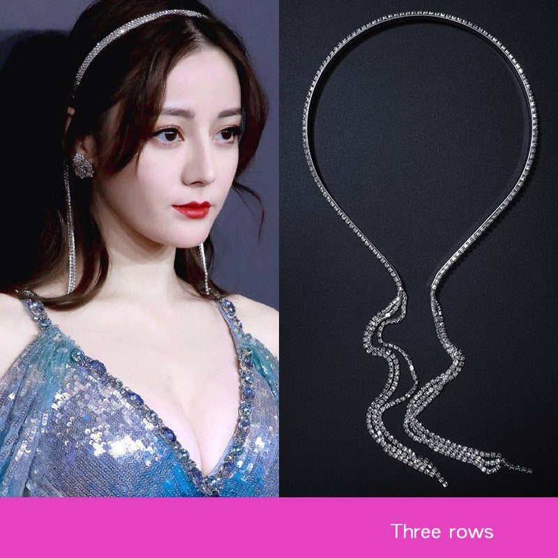 Bling Bling Rhinestone Hairbands for Women Long Tassel Bow Bands Korean Designer Headband Wedding Hair Band Accessories Gifts
