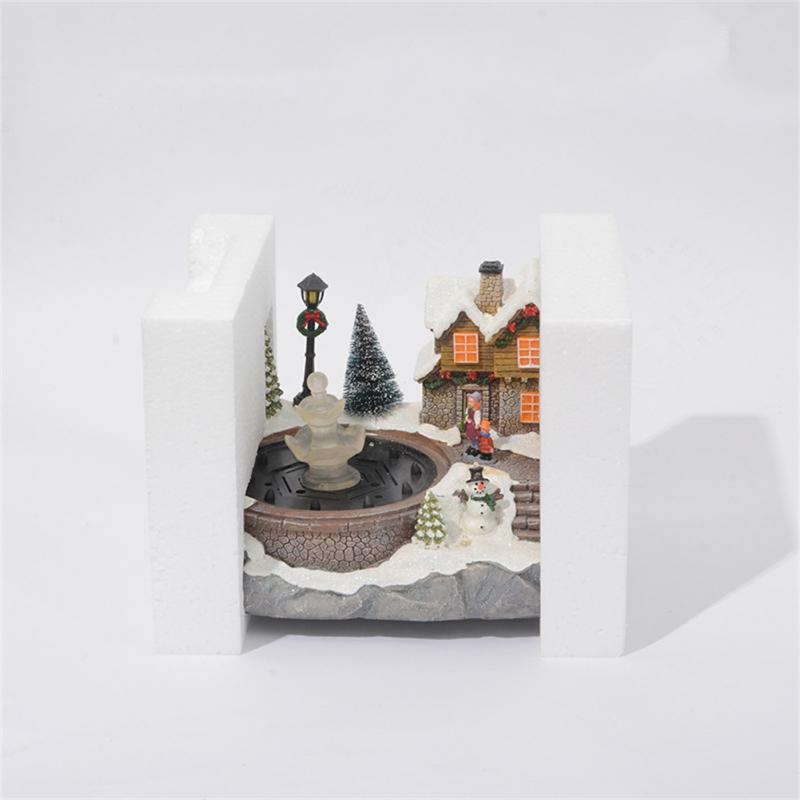 Christmas Village Ornaments Santa Claus Snow House Luminous LED Light Up Music Xmas Tree Water Fountain Xmas New Year Home Decor