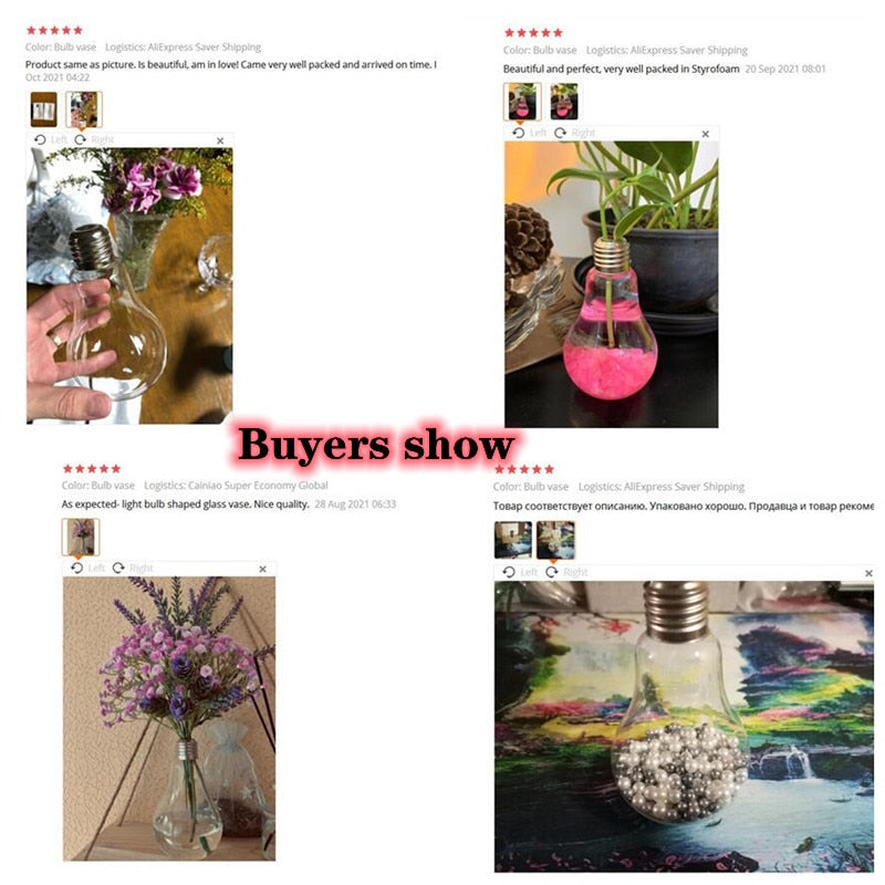 Home Decor Wedding Decoration Light Bulb Transparent Glass Vase Fashion Hydroponic Flower Vase Gifts Retro DIY