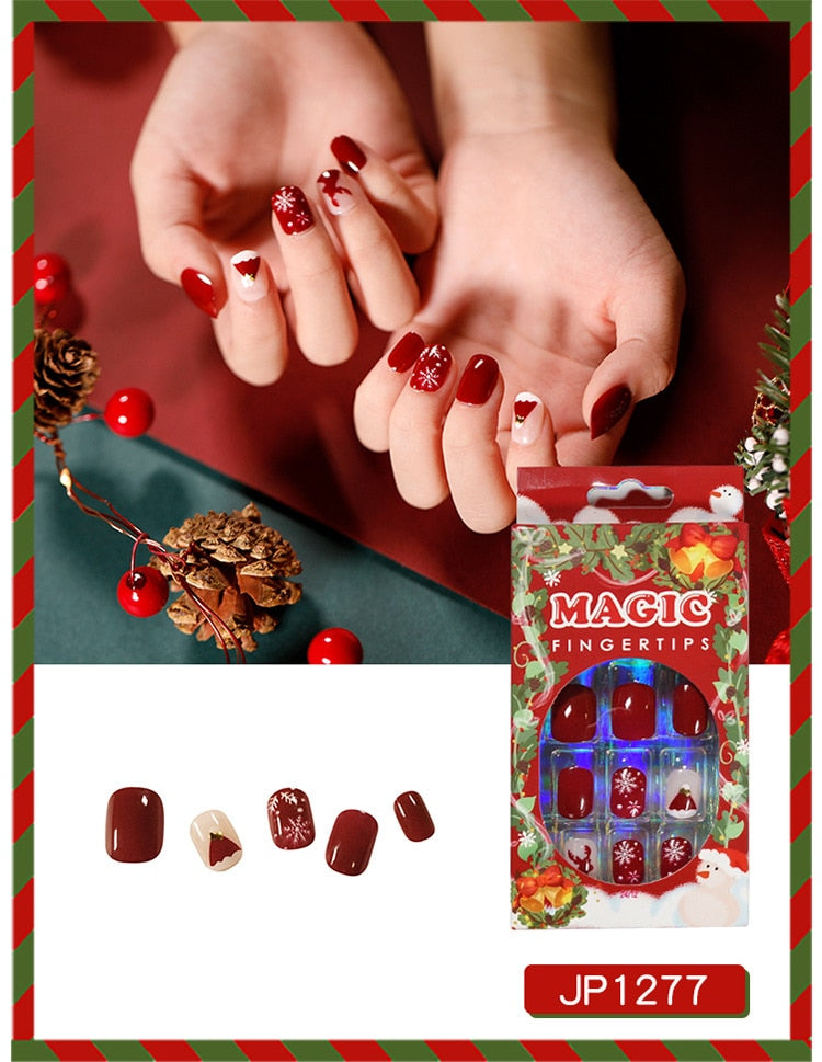 Christmas Press on Fake Nails Short Faux Ongles JP12SS