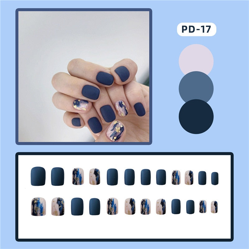 24pcs/box Christmas Fake Nails Style Art Nail Tips Press on False with Glue Designs Set Full Cover Artificial Short Fingernails