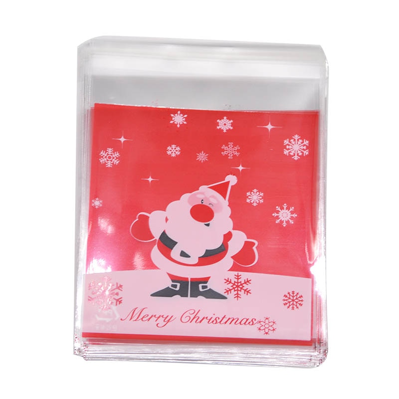 50Pcs 10x10cm Christmas Candy Cookie Gift Bags Plastic Self-adhesive Biscuits Snack Packaging Bags Xmas Party Decoration Favors