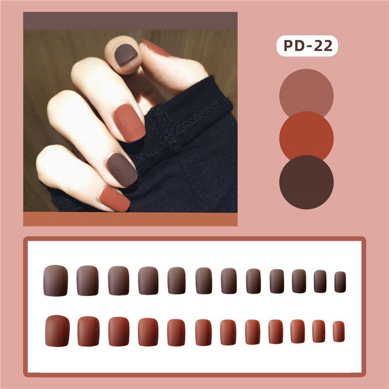 24pcs/box Christmas Fake Nails Style Art Nail Tips Press on False with Glue Designs Set Full Cover Artificial Short Fingernails