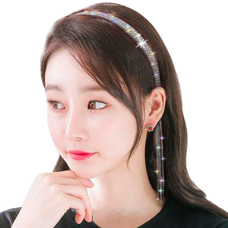 Bling Bling Rhinestone Hairbands for Women Long Tassel Bow Bands Korean Designer Headband Wedding Hair Band Accessories Gifts
