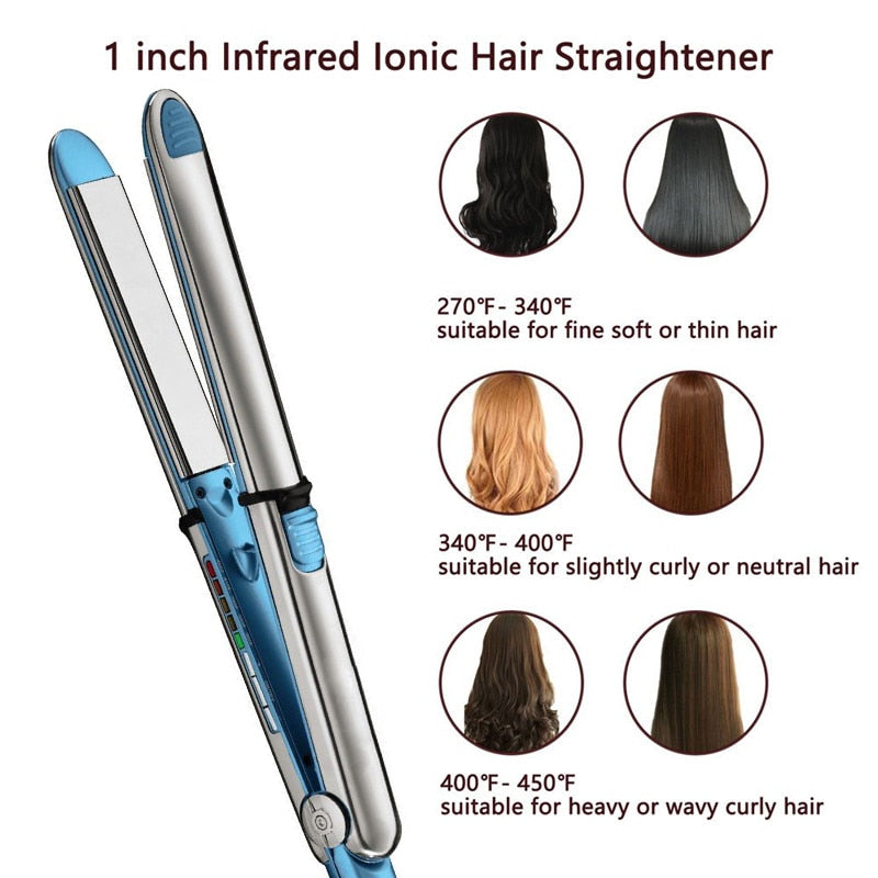 Ceramic Hair Straightener Flat Iron Straightens & Curls Hair Styler Styling Tool Tourmaline 2-in-1 Curling Straightening Iron