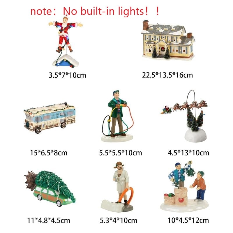 Brightly Lit Building Christmas Santa Claus Car House Village Holiday Garage Decoration Griswold Villa Home Desktop Figurines