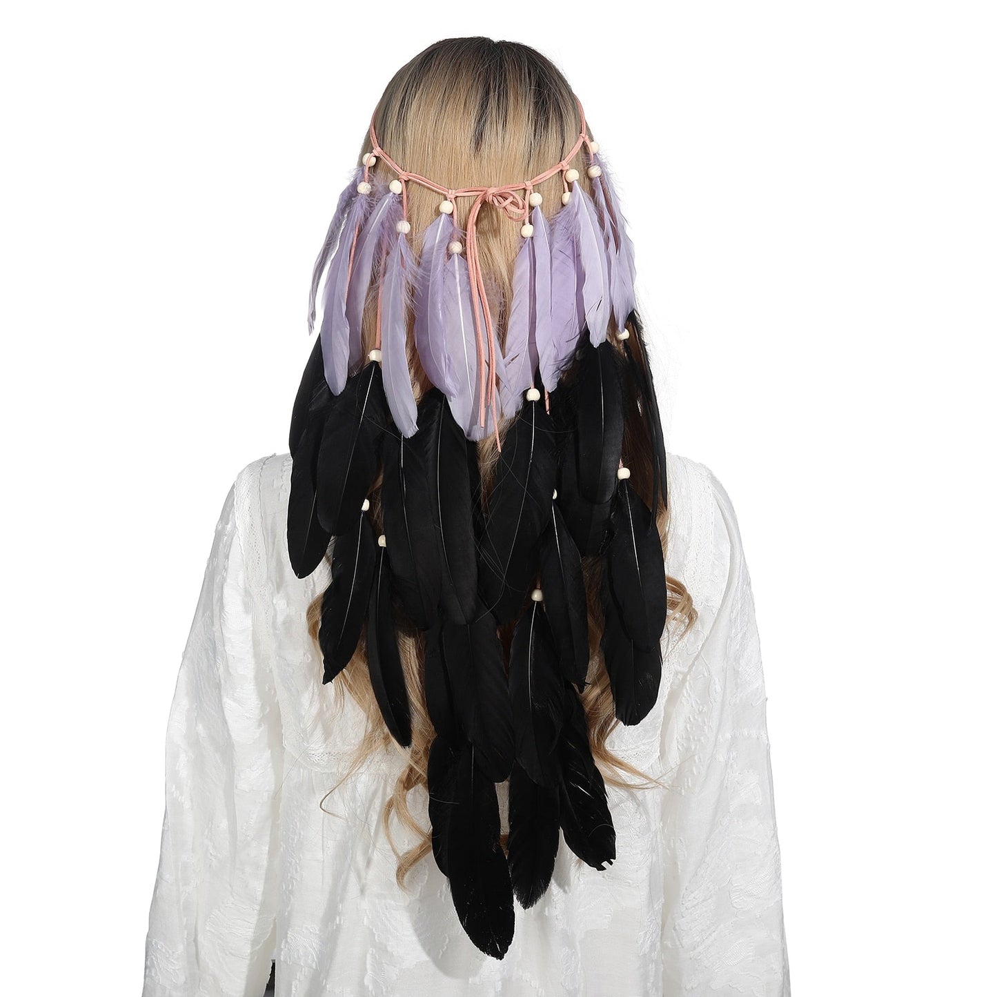 Fashion Boho Style Feather Headband Hairpiece Beads Feather Headdress Handmade Girls Hair Accessories High Quality