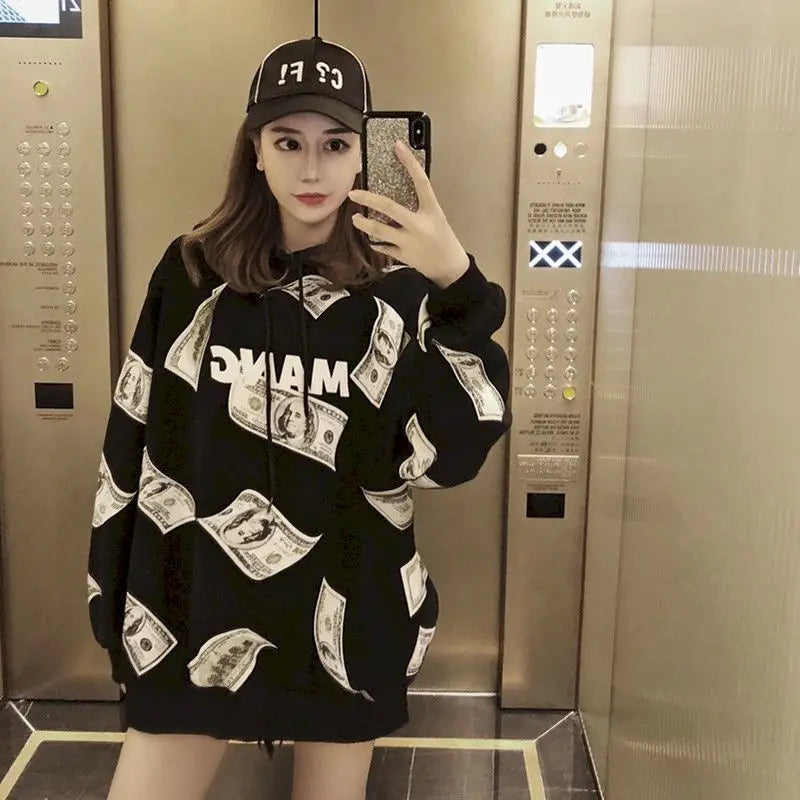 Oversized Plush Thicken Hoodies Women Fried Street Hooded Jacket Spring Autumn Casual Loose Fashion Mid-length Coat Womens Tops