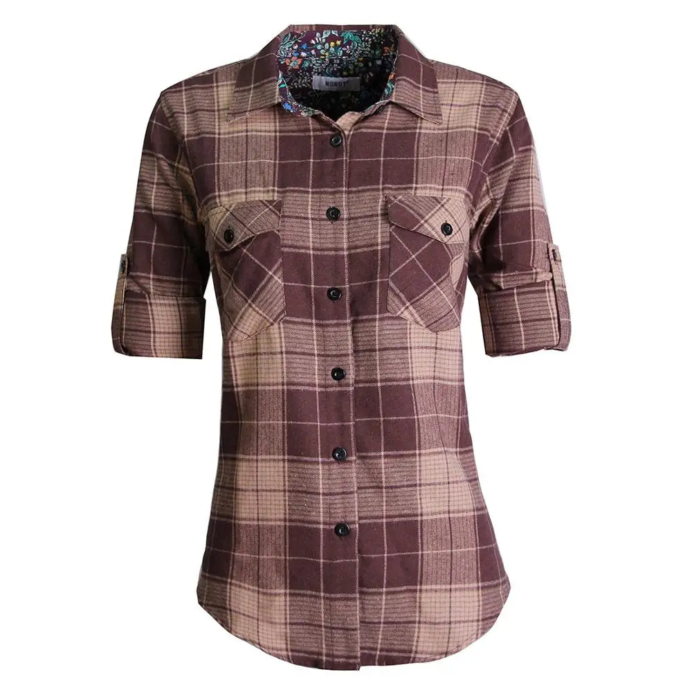 qgtao Women Tops Collared Button Down shirts Ladies Blouses Roll up Long Sleeve Western Tartan Plaid Flannel Shirt Hot Sale plus size