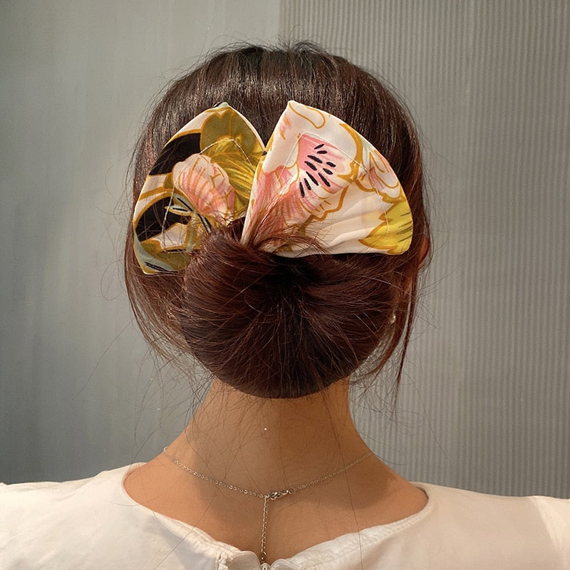 AMORCOME1PC Deft Bun Hair Band Women Hair Styling Colorful Plant Pattern Hair Bun Maker Ponytail Holder Hair Accessories 2021