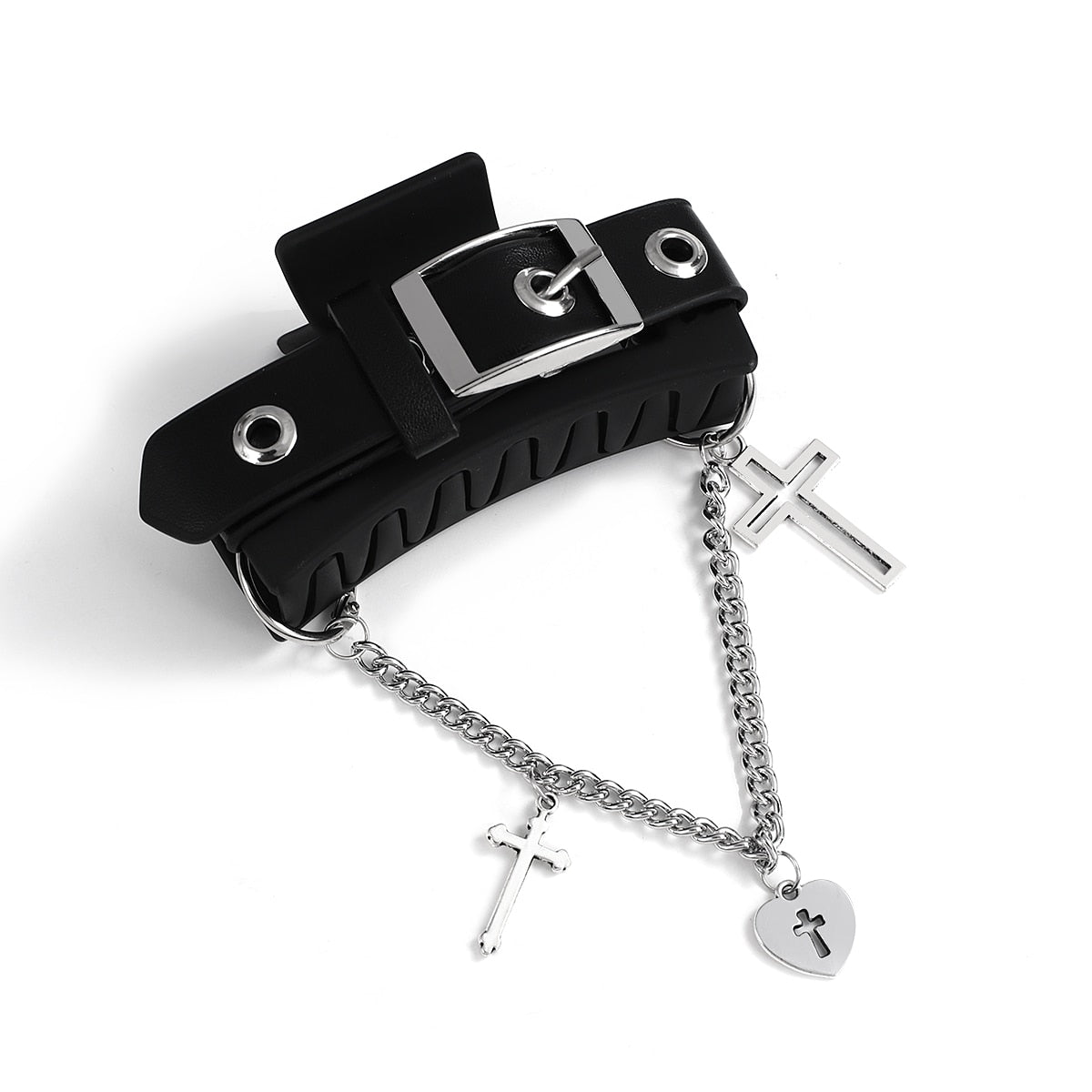 Street Style Claw Clip Gothic Black Pu Leather Cross Chain Pendant Hair Claws for Women Girls Chic Hair Y2K Accessories Gift