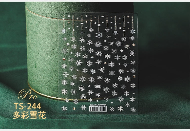 5D Christmas SnowFlake Snowman Nails Art Sticker Pro Frosted Thin Transparent Embossed New Year Nail Art Design Nail Stickers