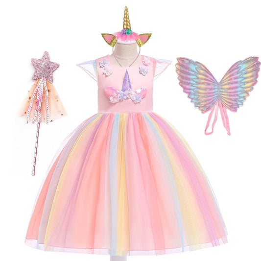 Unicorn Girls Knee Dress Kids Birthday Party Princess Lolita Costume for Halloween Christmas Children Ball Stage Disfraz Mujer