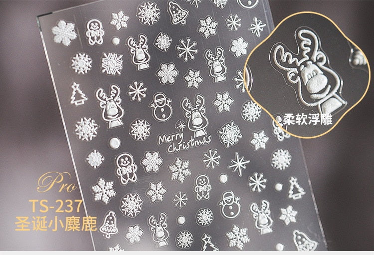 5D Christmas SnowFlake Snowman Nails Art Sticker Pro Frosted Thin Transparent Embossed New Year Nail Art Design Nail Stickers