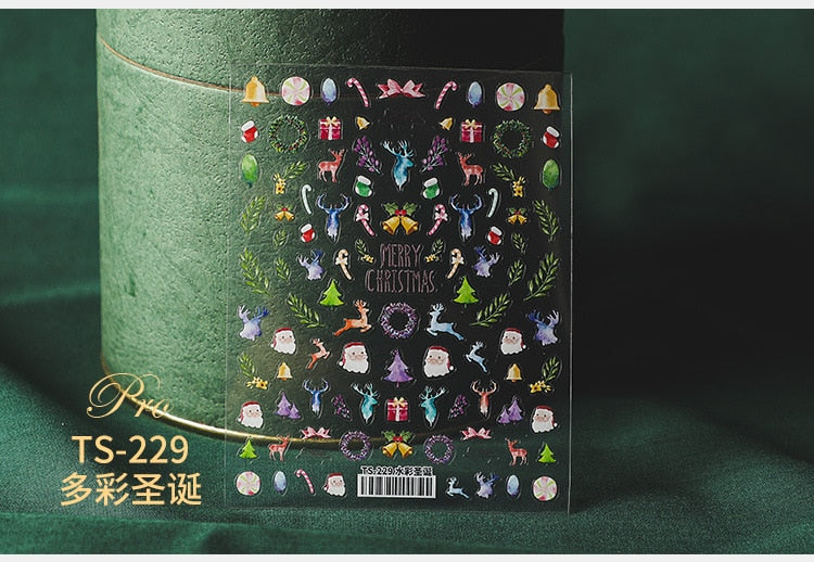 5D Christmas SnowFlake Snowman Nails Art Sticker Pro Frosted Thin Transparent Embossed New Year Nail Art Design Nail Stickers