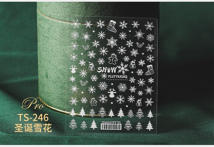 5D Christmas SnowFlake Snowman Nails Art Sticker Pro Frosted Thin Transparent Embossed New Year Nail Art Design Nail Stickers