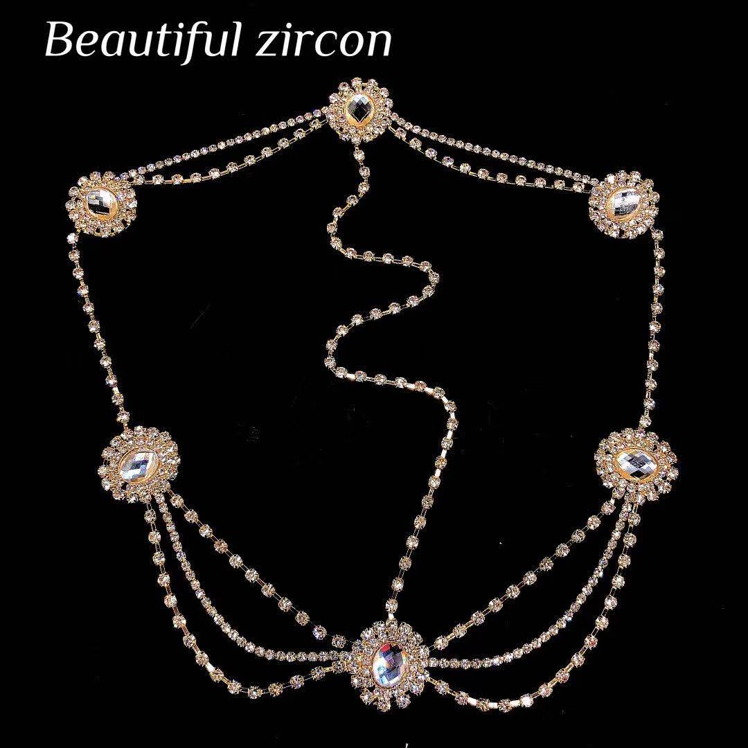 Bohemian retro women's Crystal Bridal Headband chain Bridal Wedding Crystal forehead Indian headband hair accessories