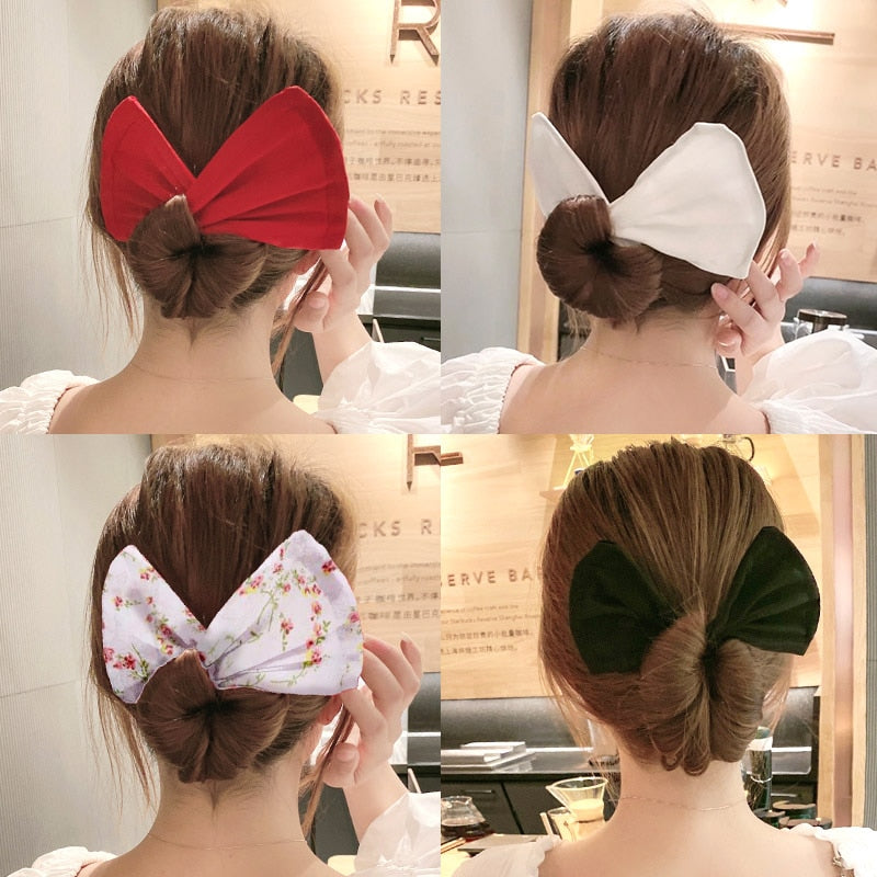 AMORCOME Multicolor Deft Bun Print Headband Hairpin for Women Girl Cloth Hair Circle Bun Maker Ponytail Holder Hair Accessories