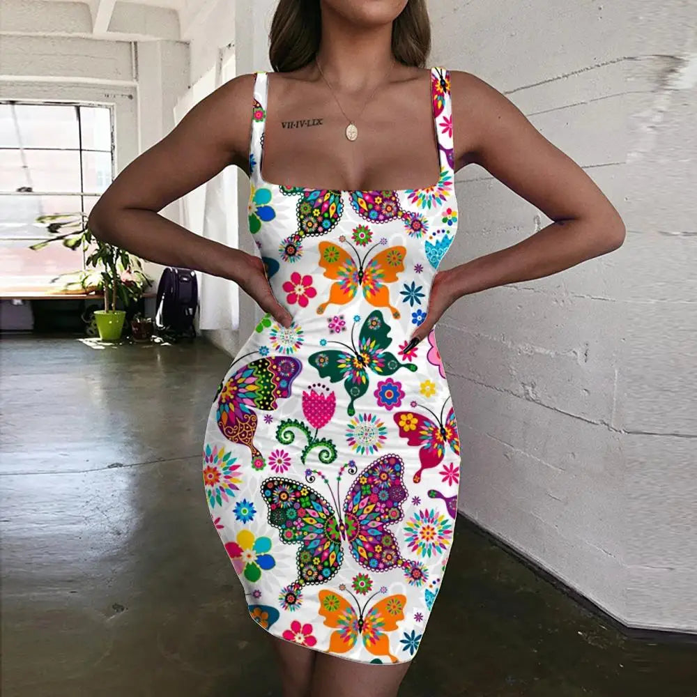 qgtao Pigment Dress Women Graffiti Ladies Dresses Rose Pink Bodycon Dress Street Sundress Womens Clothing Party Vintage Beach