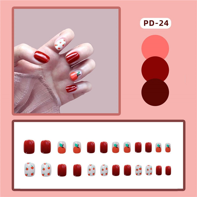 24pcs/box Christmas Fake Nails Style Art Nail Tips Press on False with Glue Designs Set Full Cover Artificial Short Fingernails