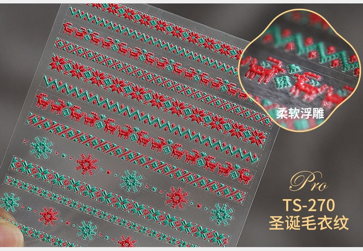 5D Christmas SnowFlake Snowman Nails Art Sticker Pro Frosted Thin Transparent Embossed New Year Nail Art Design Nail Stickers