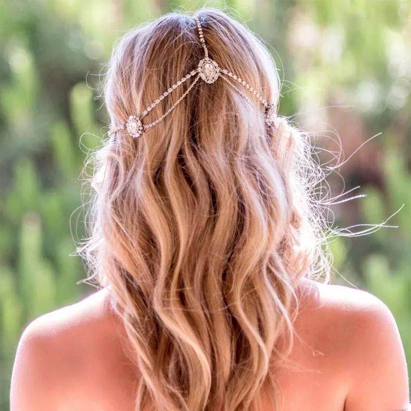 Bohemian retro women's Crystal Bridal Headband chain Bridal Wedding Crystal forehead Indian headband hair accessories