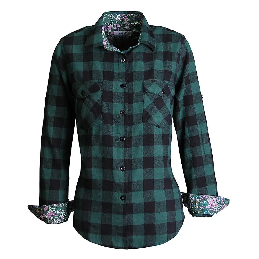 qgtao Women Tops Collared Button Down shirts Ladies Blouses Roll up Long Sleeve Western Tartan Plaid Flannel Shirt Hot Sale plus size