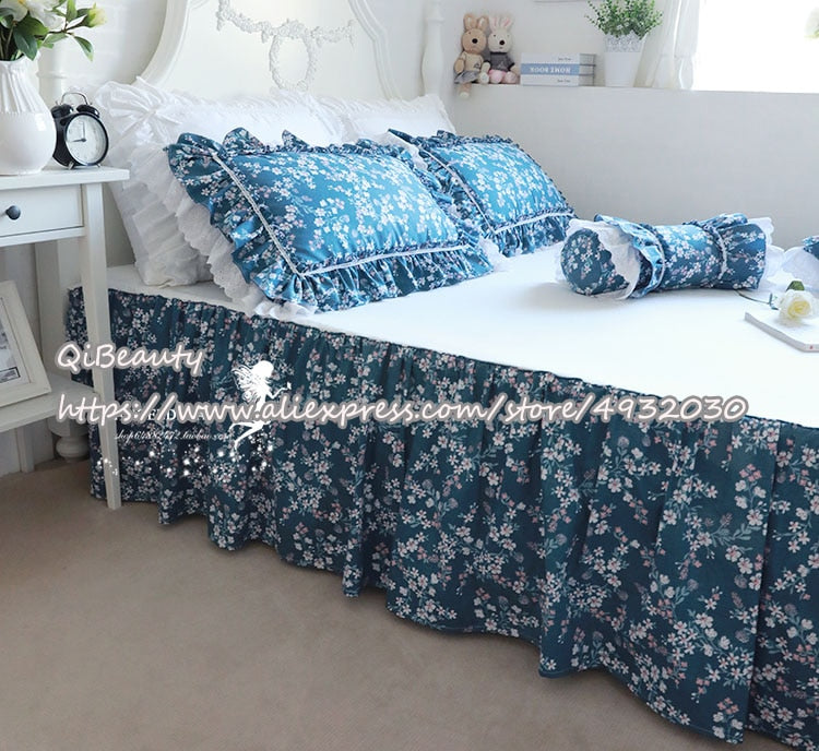 qgtao Princess Pastoral Style Floral-Print 100% Cotton Bedding 100% Cotton 4-piece Set New Style Lace Bedspread