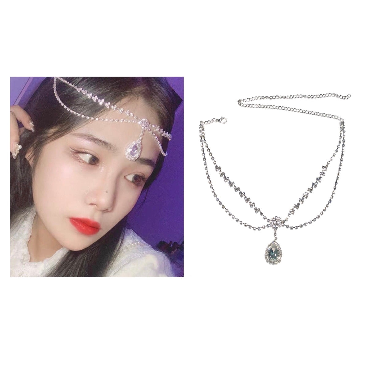Crystal forehead dance eyebrow pendant headdress crystal forehead chain water drop hair ornament head chain Bohemian headdress