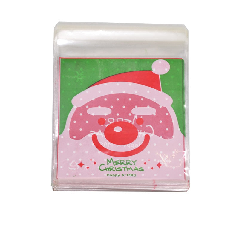 50Pcs 10x10cm Christmas Candy Cookie Gift Bags Plastic Self-adhesive Biscuits Snack Packaging Bags Xmas Party Decoration Favors