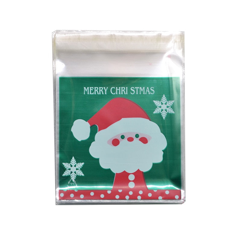 50Pcs 10x10cm Christmas Candy Cookie Gift Bags Plastic Self-adhesive Biscuits Snack Packaging Bags Xmas Party Decoration Favors