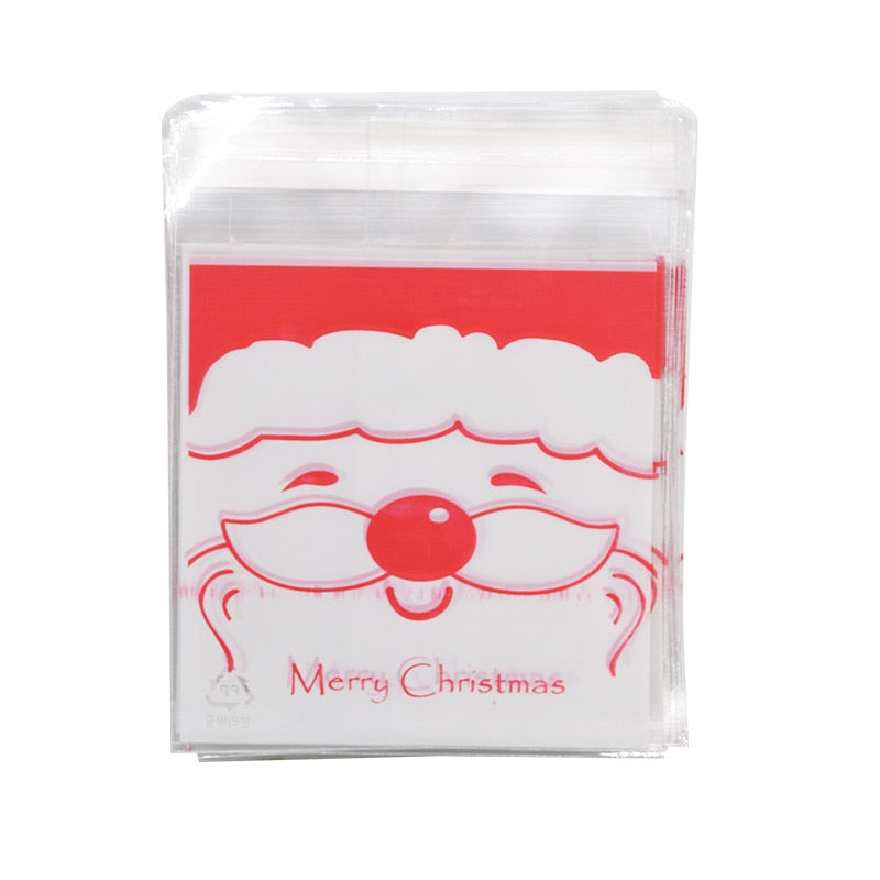 50Pcs 10x10cm Christmas Candy Cookie Gift Bags Plastic Self-adhesive Biscuits Snack Packaging Bags Xmas Party Decoration Favors