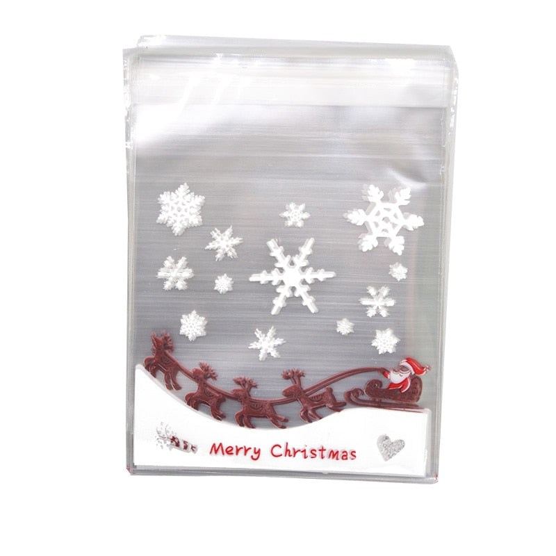 50Pcs 10x10cm Christmas Candy Cookie Gift Bags Plastic Self-adhesive Biscuits Snack Packaging Bags Xmas Party Decoration Favors